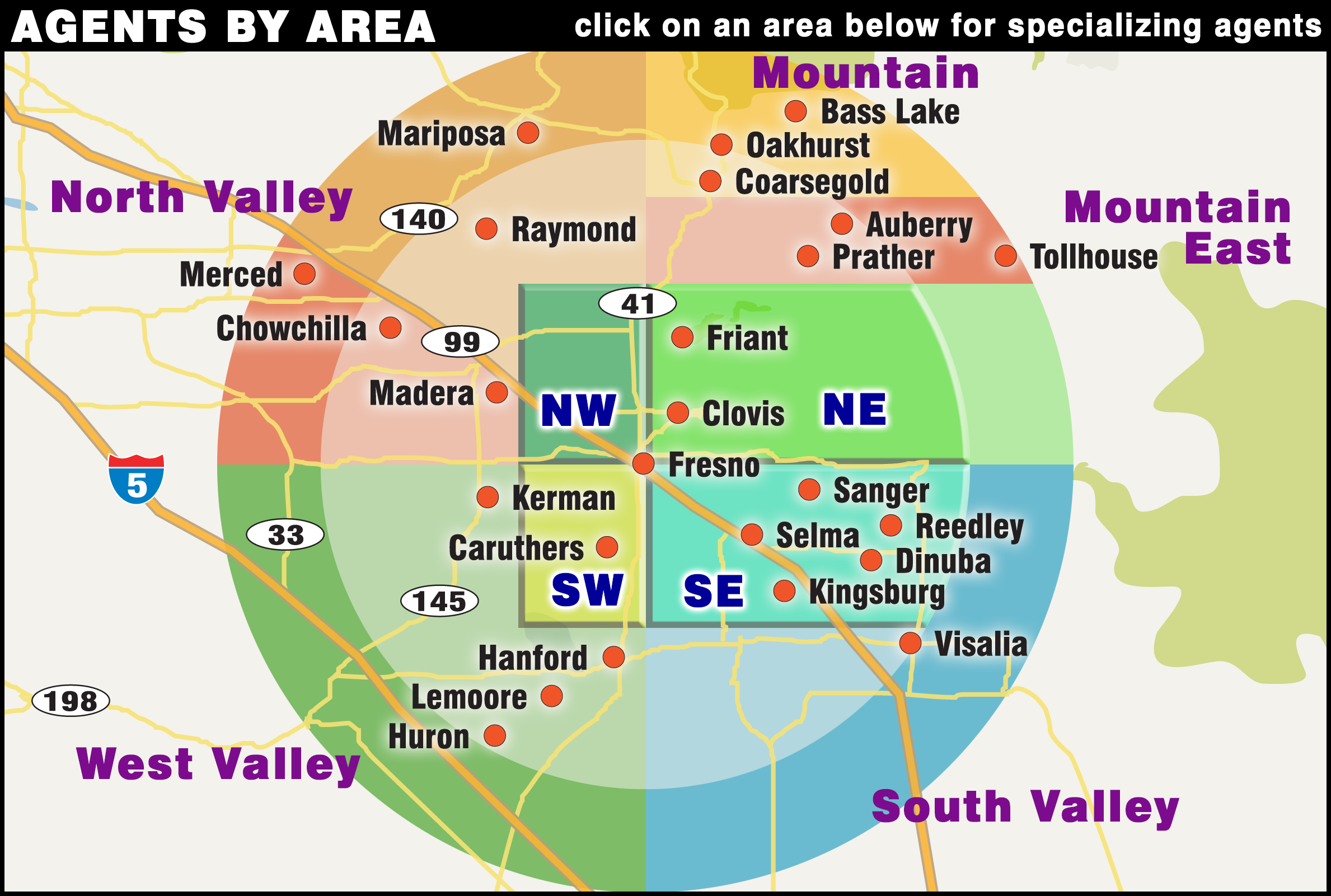 To find some of the top REALTORS in the Fresno Valley, click on one of the geographical areas below